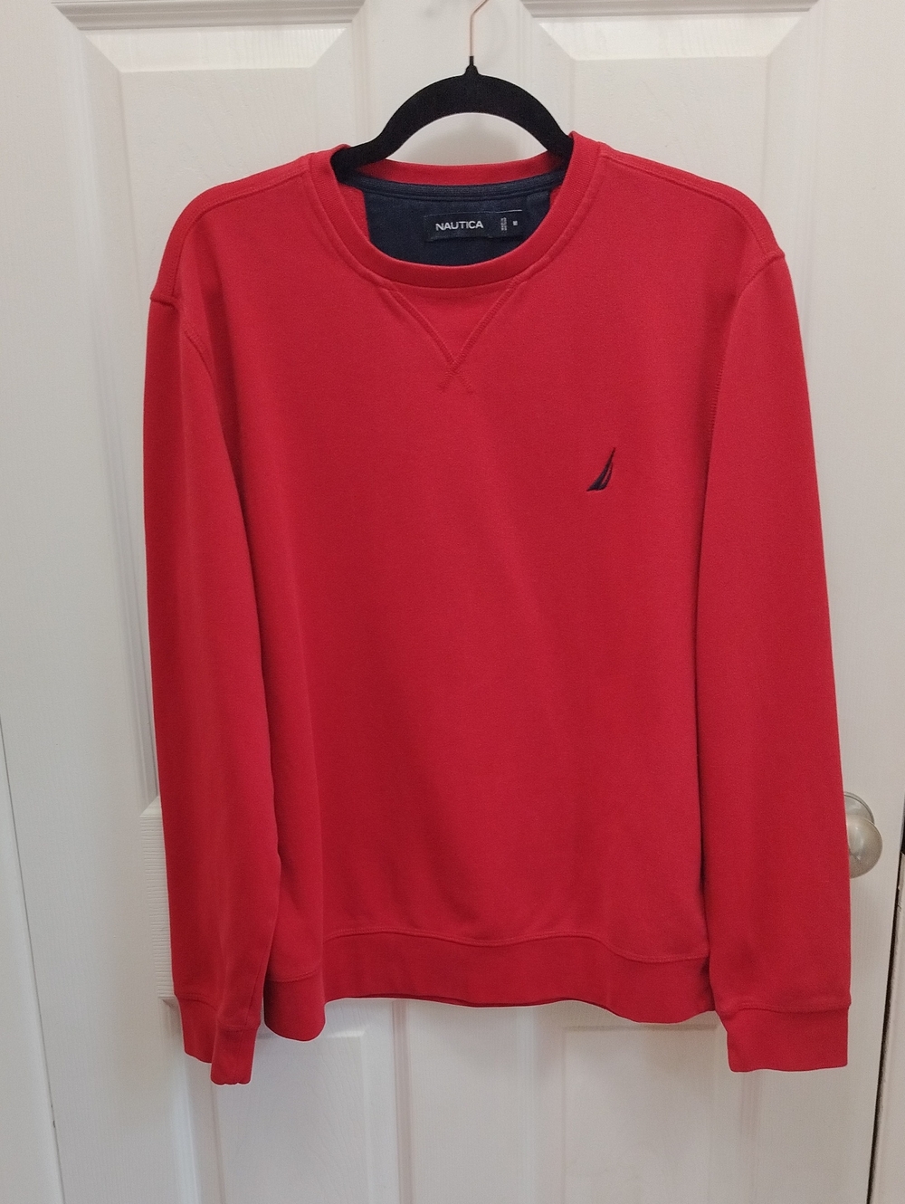 Vintage Nautica Men’s Crewneck Sweatshirt in Bold Red with Navy Sail Logo